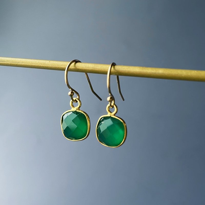 Green Onyx Earrings/14KGF - Earrings & Clip-ons - Semi-Precious Stones Green