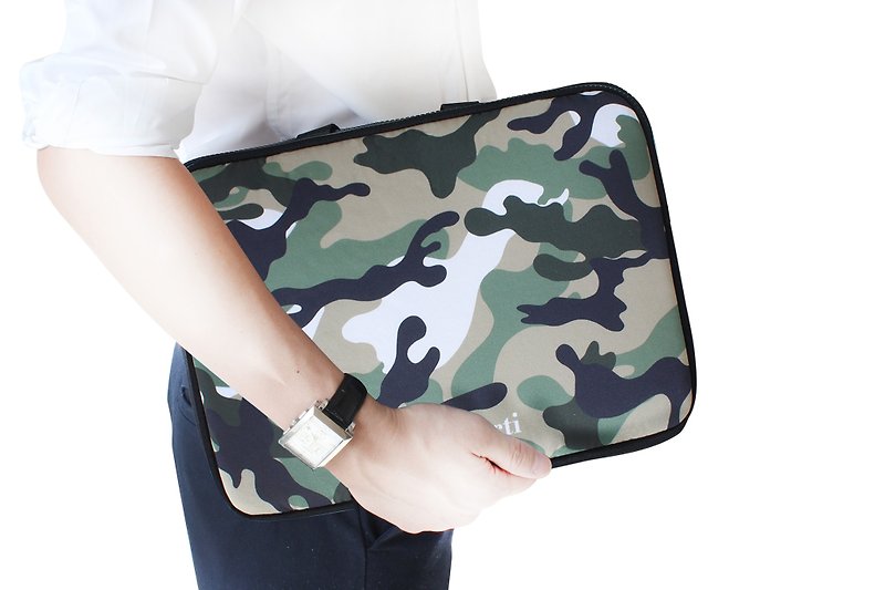 เส้นใยสังเคราะห์ กระเป๋าแล็ปท็อป สีเขียว - C'est parti Jungle camouflage 13 inch 14inch macbook computer bag