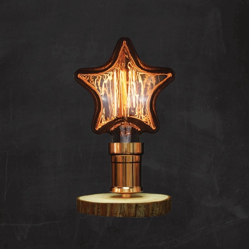 大星星愛迪生燈泡木枱燈 香港製作 手作復古家居餐廳 設計品 - 燈具/燈飾 - 木頭 咖啡色
