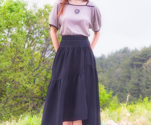 Unbalanced Shirring Long Skirt (3colors)