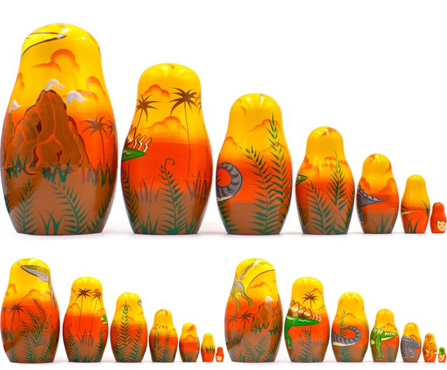 Dinosaur Nesting Dolls Set of 7 pcs Dinosaur Gifts for Kids Dinosaur Decor Shop Brest Souvenir Factory Nesting dolls Kids Toys Pinkoi