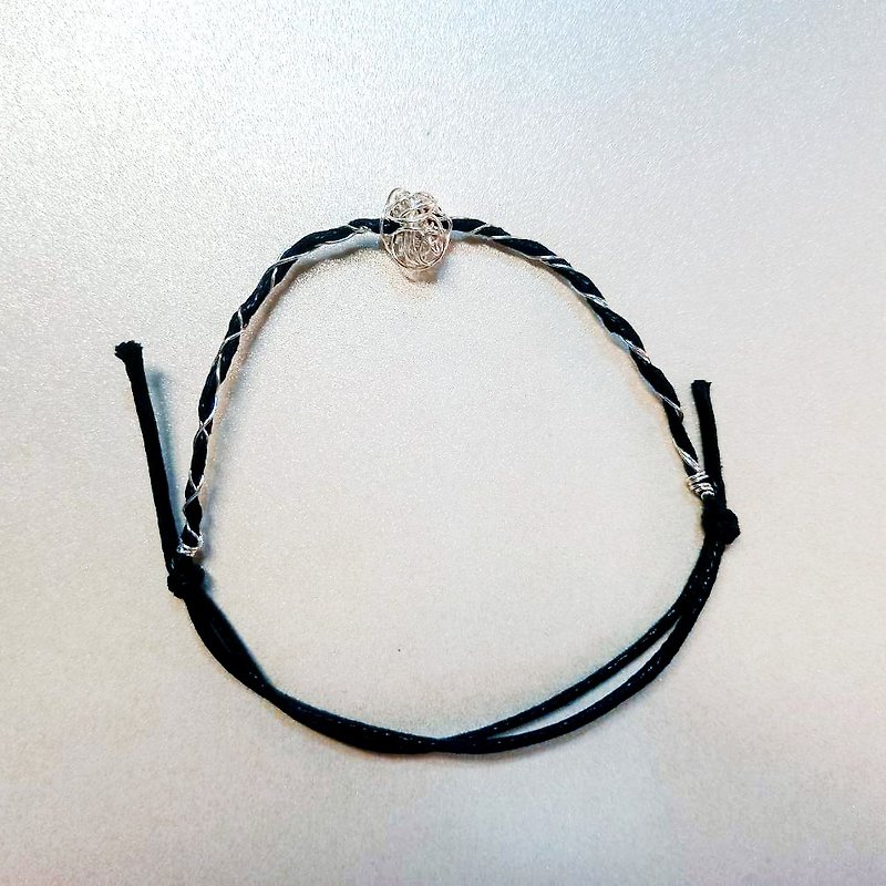 Metal-Handmade Wrapped Faux Leather Rope Metal Bracelet- Bright Silver - Bracelets - Other Metals Black