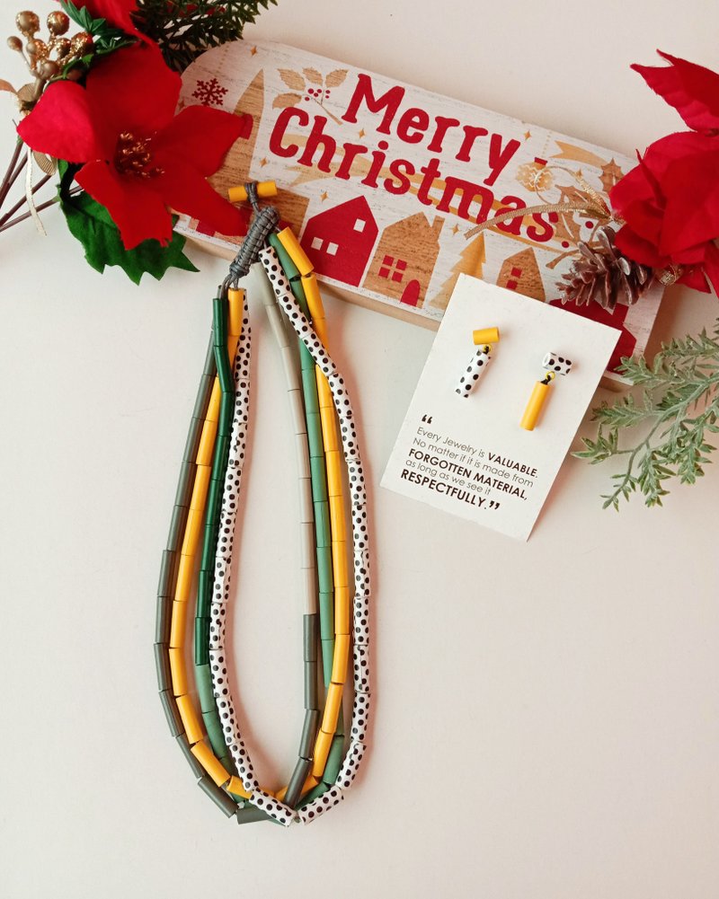 多層次短款項鍊_活力黃與粉綠的組合 防水霧設計 - 項鍊 - 紙 紫色