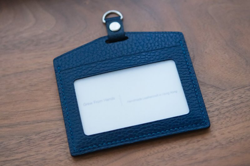 Embossed vegetable tanned leather ID holder - ที่เก็บนามบัตร - หนังแท้ สีน้ำเงิน