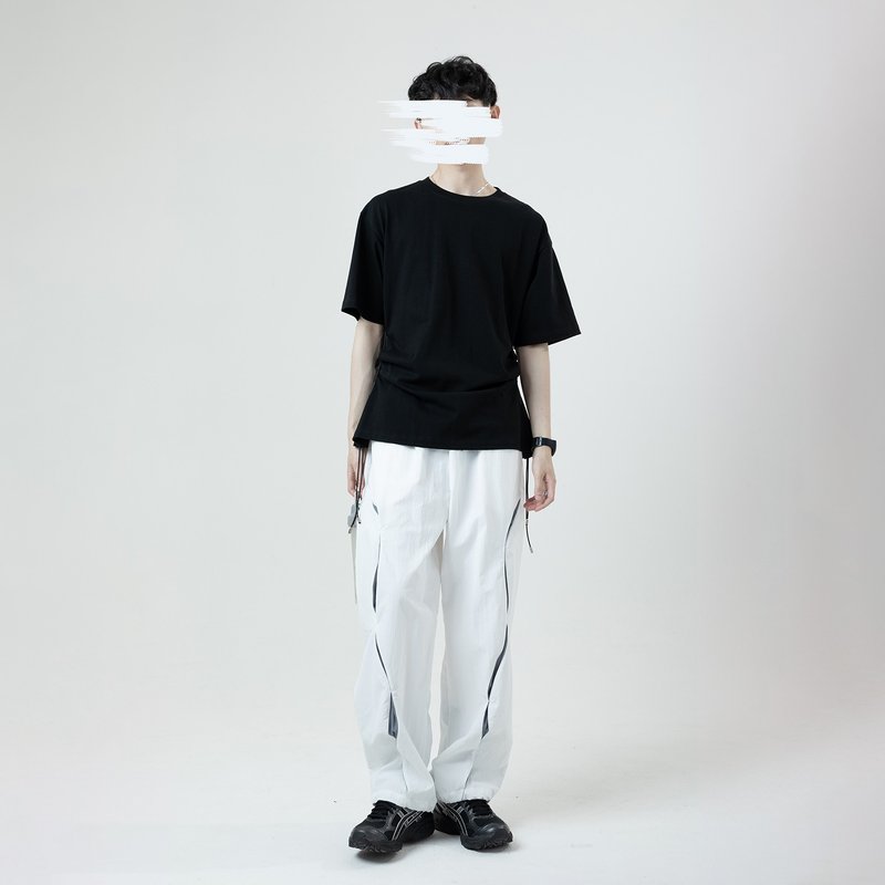 Drawstring drop shoulder T-shirt / black / - เสื้อยืดผู้ชาย - ผ้าฝ้าย/ผ้าลินิน สีดำ