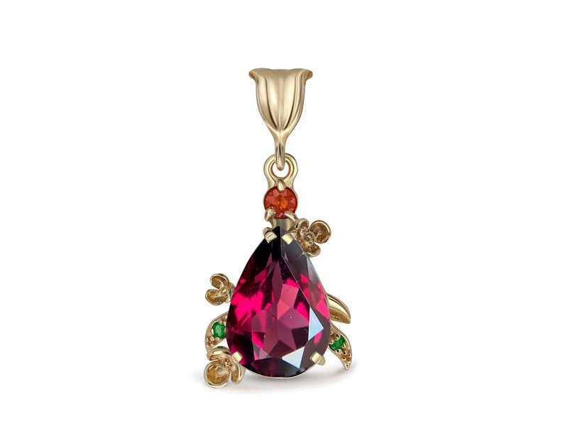 Pear Garnet Pendant in 14 Karat Gold. - สร้อยคอ - เครื่องประดับ สีทอง