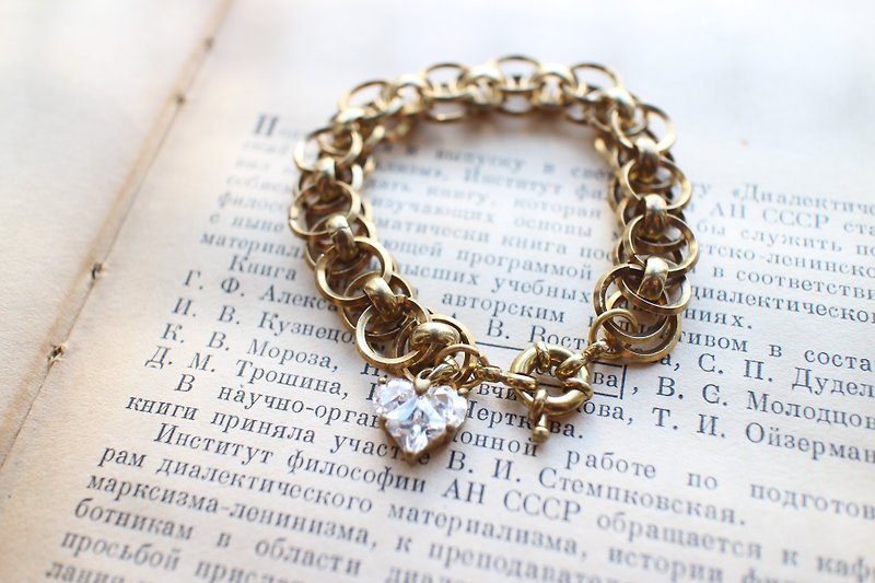 Heart~ Zircon/ brass handmade bracelet - Bracelets - Other Metals 