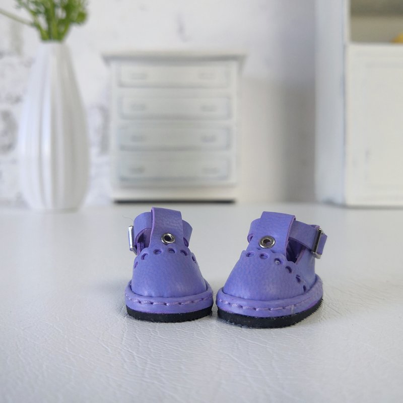 Summer shoes for the Blythe doll. Purple doll shoes. Clothes Blythe - ตุ๊กตา - หนังเทียม 