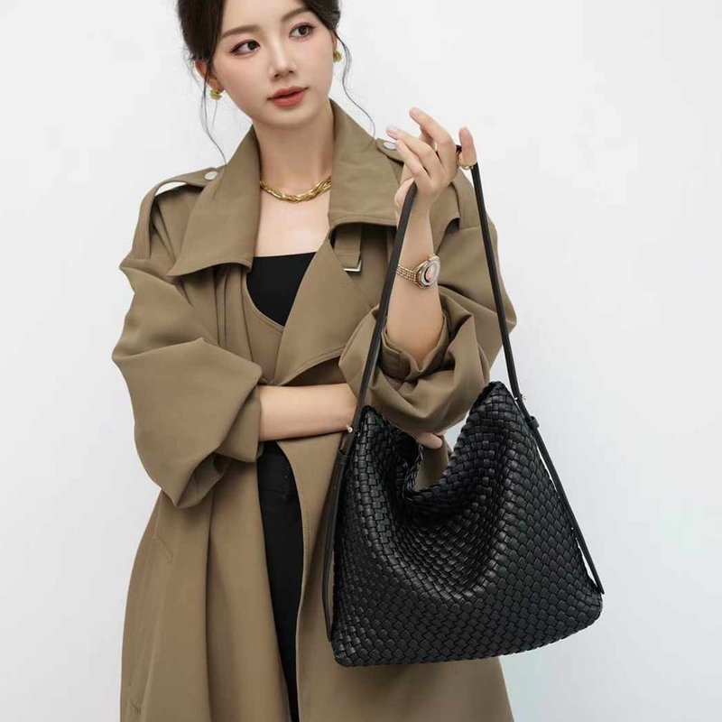 牛皮編織單肩包 托特包Tote 真皮斜挎包 側背包 腋下包 手提包 - 側背包/斜背包 - 真皮 