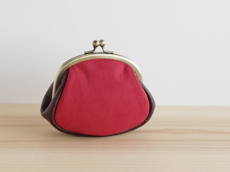 Snap lock leather mini pouch Red nubuck - กระเป๋าเครื่องสำอาง - หนังแท้ สีแดง
