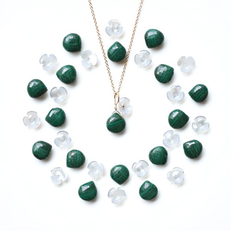 孔雀石頂級栗子刻面與貝殼花卉吊墜項鍊 Pleione - 項鍊 - 寶石 綠色