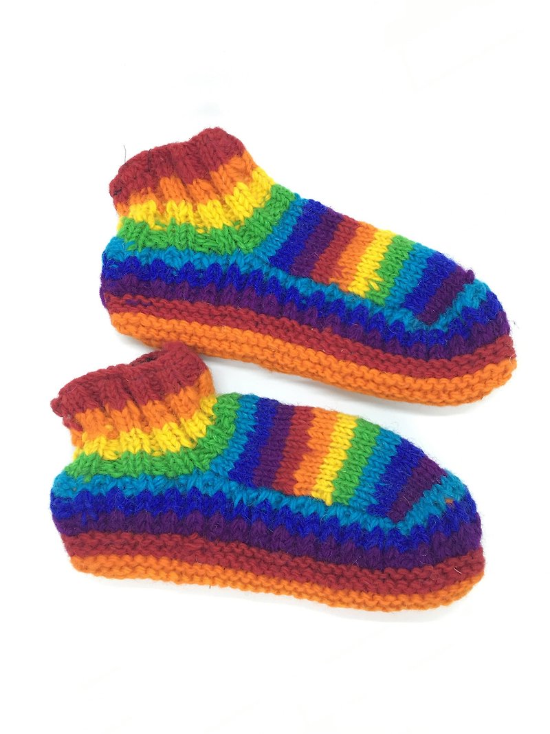 ネパール100％ウール手編みの暖かい厚手のウールの靴下 - レインボーシリーズ - ソックス - ウール 多色