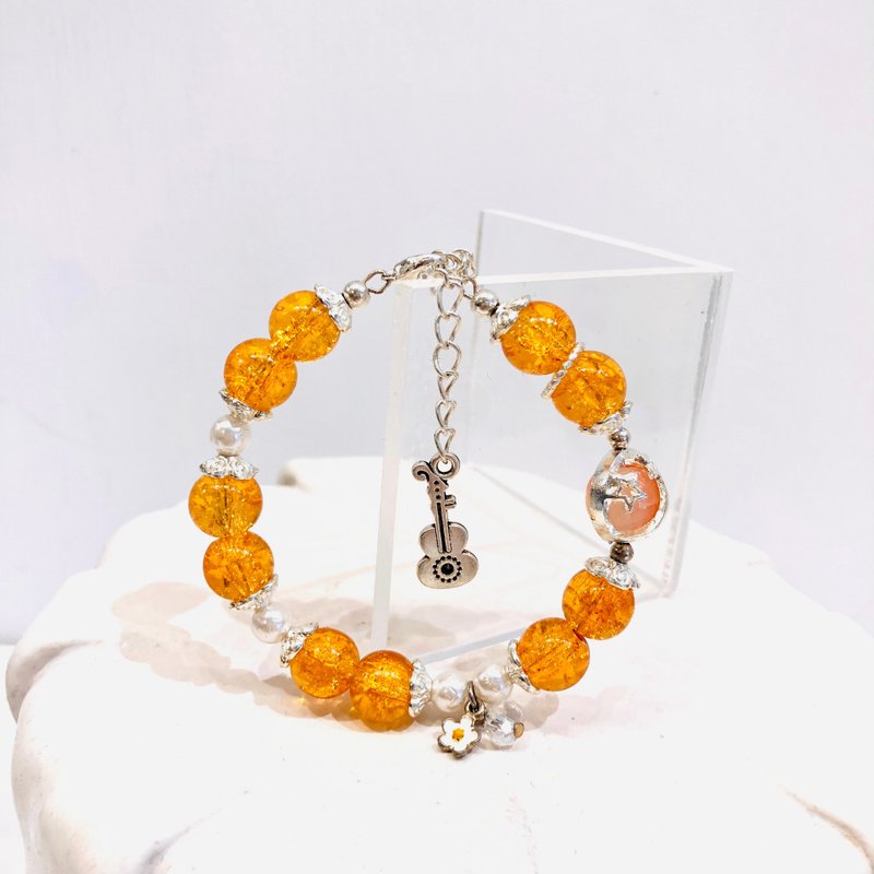 Taiwanese designer handmade jewelry-ice crystal bead bracelet [afternoon dessert-honey-soaked orange blossom] - Bracelets - Colored Glass 