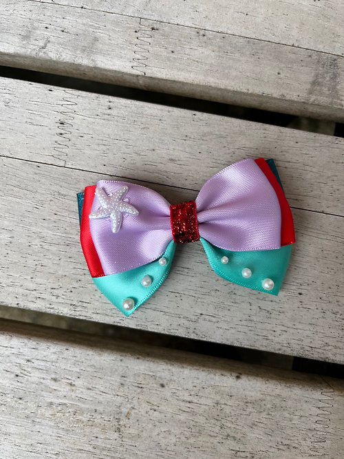 ribbons-mom ็Hair ribbon satin clip Princess collection Ariel