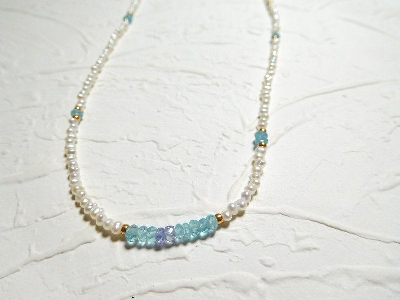 Mini blue pearl necklace bracelet dual apatite - สร้อยคอทรง Collar - เครื่องเพชรพลอย สีเงิน