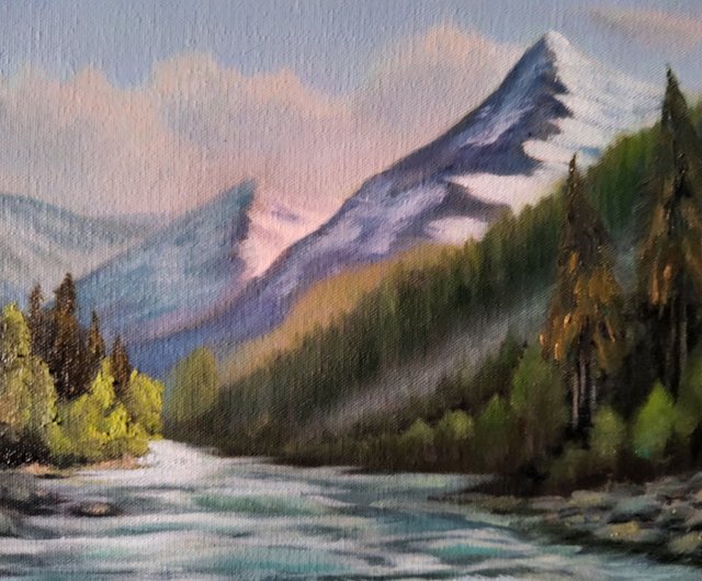 Mountain Art, Landscape Art, Original Artwork, You Can Find Me Down hot by the River's Side