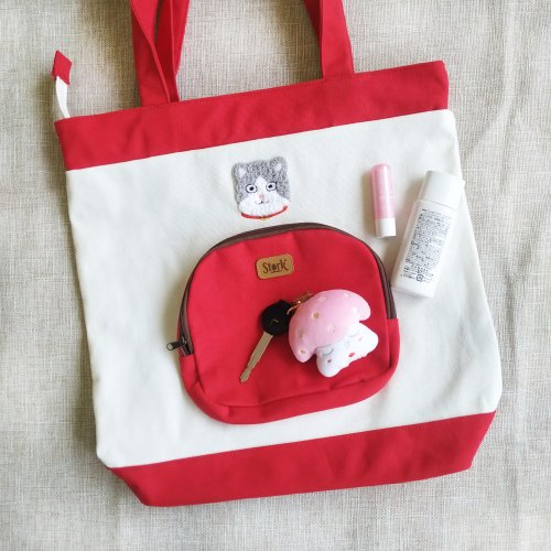Stork embroidery 動物大容量提袋- 英短 飲料杯隔層 口罩收納 防疫用品收納