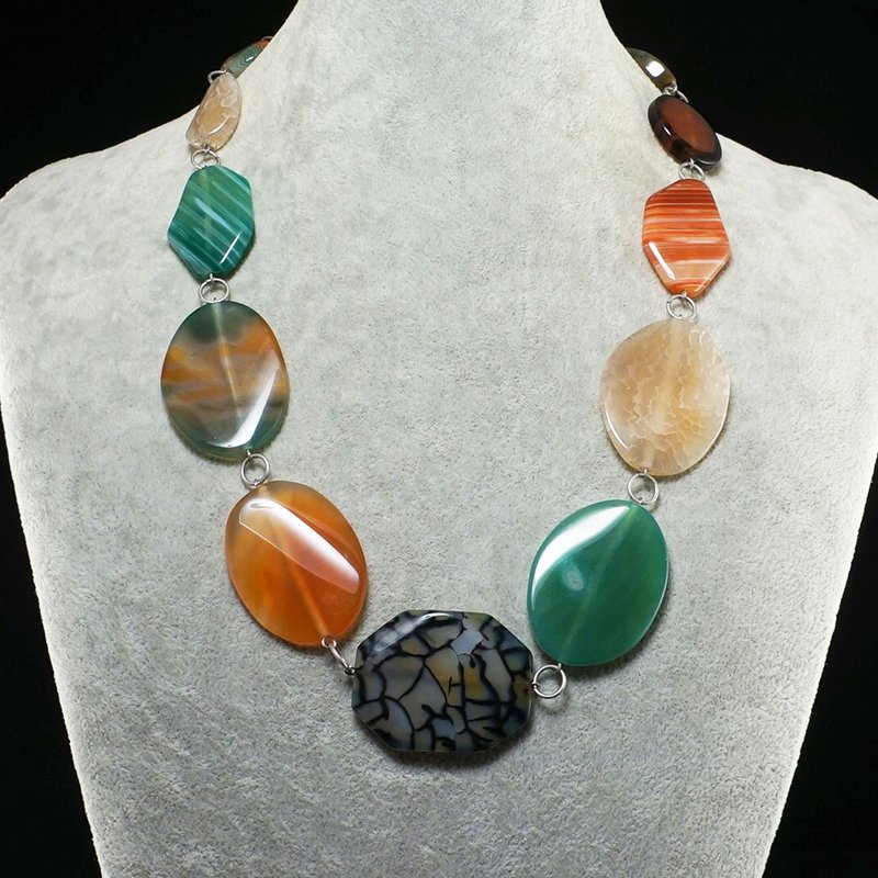 Green Orange Agate Necklace Large Gemstone Geometric Statement Necklace Jewelry - 項鍊 - 半寶石 綠色