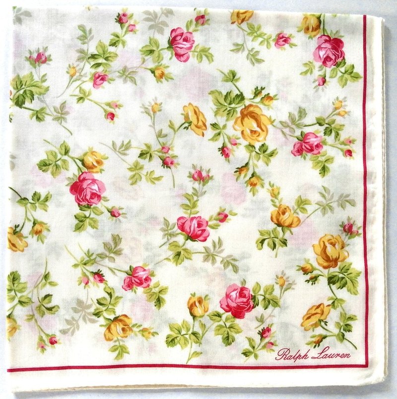 Ralph Lauren Vintage Handkerchief Roses Floral 20 x 20 inches - 手帕 - 棉．麻 粉紅色