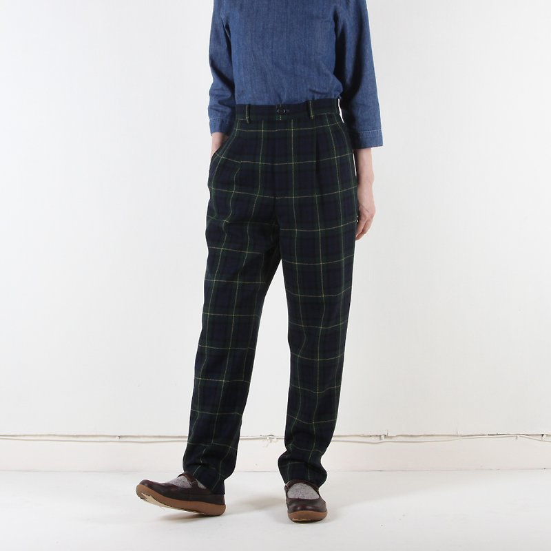 Egg plant vintage] Green forest green wool classic vintage pants - Women's Pants - Wool Green