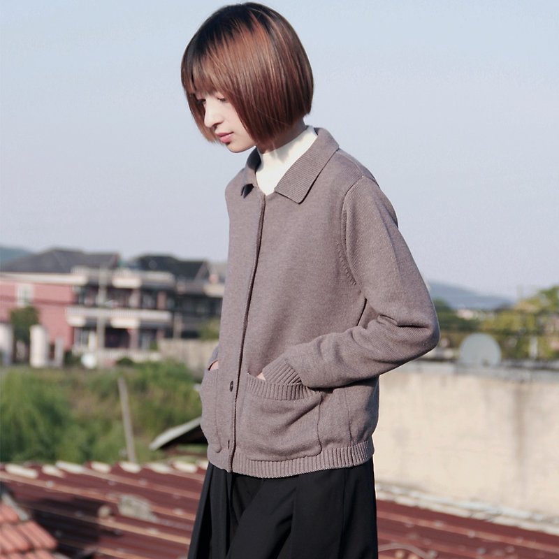 Wool Blend Lapel Sweater - 藕 色 | Autumn / Winter | Wool Blend | Independent Brand | Sora-207 - Women's Sweaters - Wool 