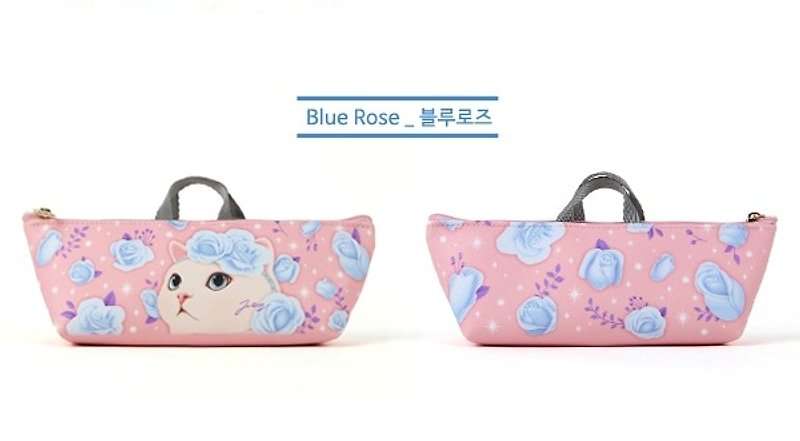 Jetoy, sweet cat bag type Pencil _Blue rose ~ J1609508 - กล่องดินสอ/ถุงดินสอ - วัสดุอื่นๆ สีน้ำเงิน