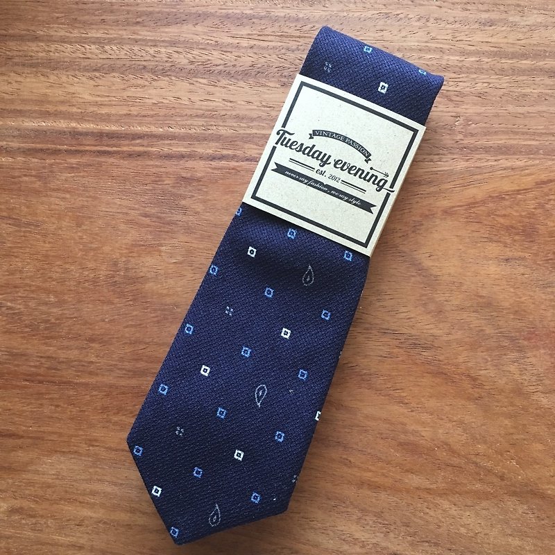 Neck tie Scatter Blue Square - 領帶/領帶夾 - 棉．麻 藍色