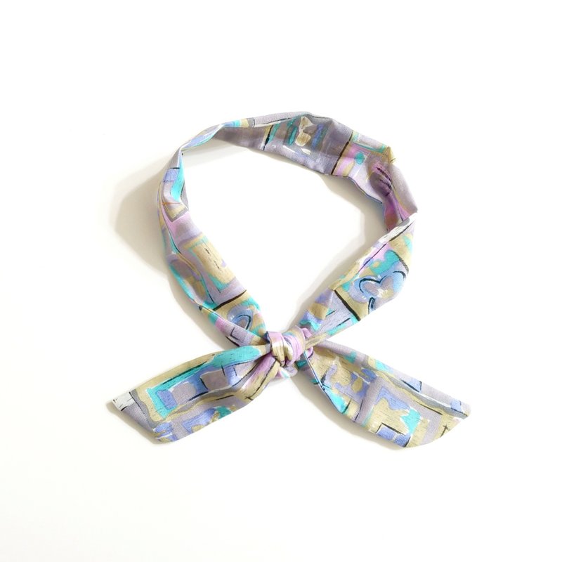 領巾 鋁線髮帶 輕薄絲巾 可愛繽紛/ 迷幻彩窗-灰紫 - 絲巾 - 絲．絹 灰色