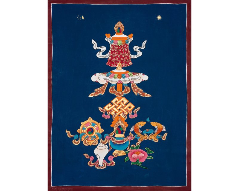 Tashitake Auspicious Symbol Thangka Painting - Wall Décor - Other Materials Multicolor