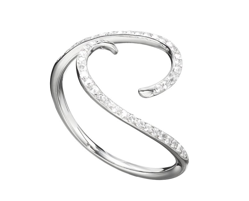 鑽石漩渦戒指 14K白金戒指 極簡主義結婚戒指 優雅簡約求婚戒指 - 戒指 - 鑽石 銀色