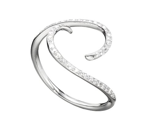 Majade Jewelry Design 鑽石漩渦戒指 14K白金戒指 極簡主義結婚戒指 優雅簡約求婚戒指