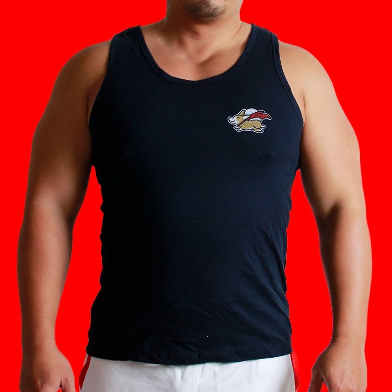 Vest-patch-Corgi super dog (Zhang Qing) - Men's Tank Tops & Vests - Cotton & Hemp Blue