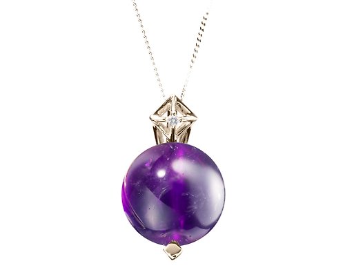 Majade Jewelry Design 14k黃金紫水晶項鍊 立體墜子 二月誕生石鎖骨鍊 紫晶鑽石幾何項鍊