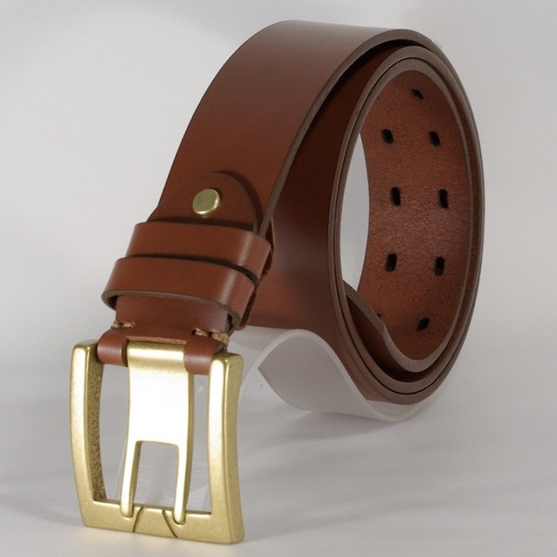 Handmade belt men's and women's leather belt belt brown L free custom lettering service - Belts - Genuine Leather Brown