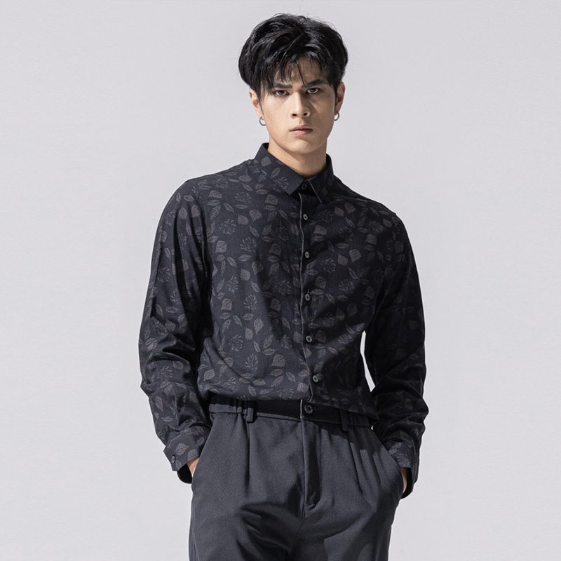 【双 11 限定】品立印花休閑修身男士商務襯衫 - 男襯衫/休閒襯衫 - 聚酯纖維 