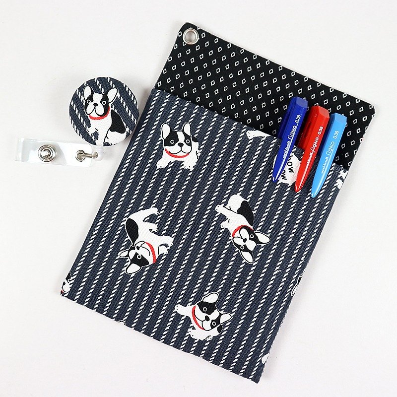 Physician Robe Pocket Leakproof Ink Bag + Document Holder - Striped Bulldog (Black) - Pencil Cases - Cotton & Hemp Black