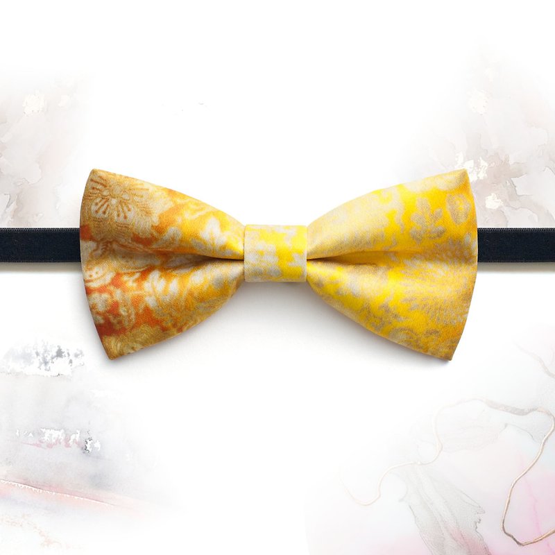 Style 0162 Yellow Floral Printed Bowtie - Bridal Groom Gift & Wedding Bowtie - Chokers - Other Man-Made Fibers Yellow