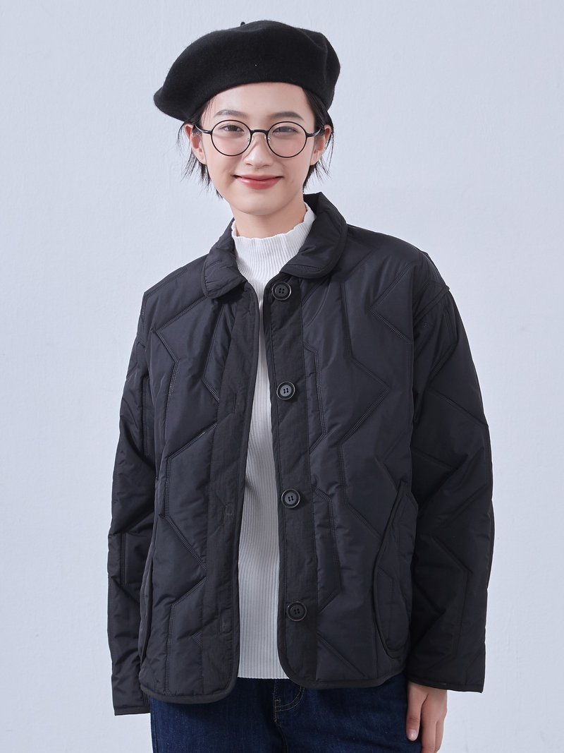 KNSJ372-Ultrasonic quilting, short length, jacket, outerwear, coat - เสื้อแจ็คเก็ต - เส้นใยสังเคราะห์ สีดำ