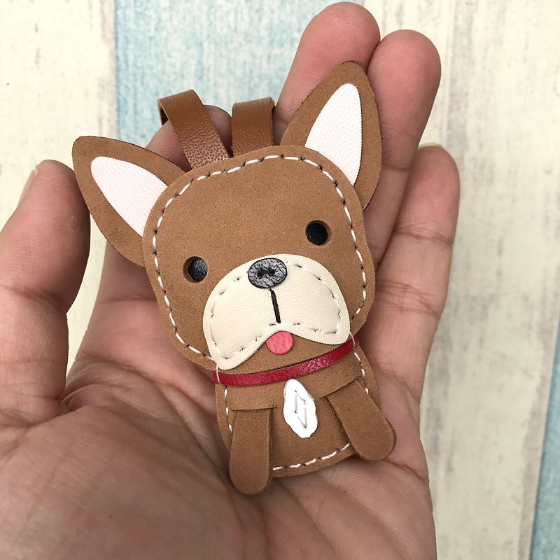 Healing small things brown cute magic dog hand-sewn leather charm small size - พวงกุญแจ - หนังแท้ สีนำ้ตาล