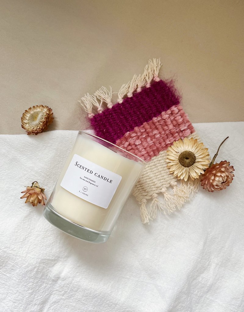 [Material package] Handmade woven coasters x wooden core soy Wax scented candle double ring package - Knitting / Felted Wool / Cloth - Cotton & Hemp 