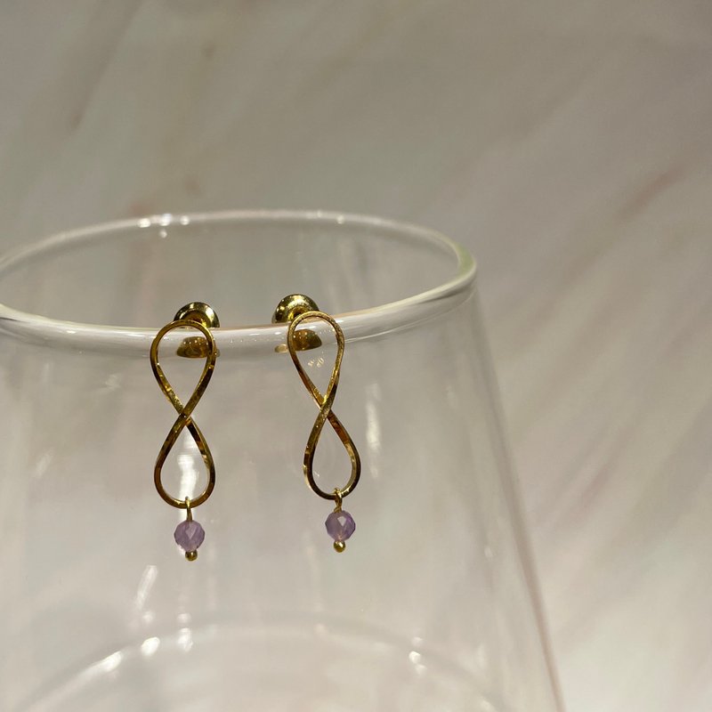 [Chestnut Flower] Infinite Good Time Earrings Amethyst - ต่างหู - ทองแดงทองเหลือง สึชมพู