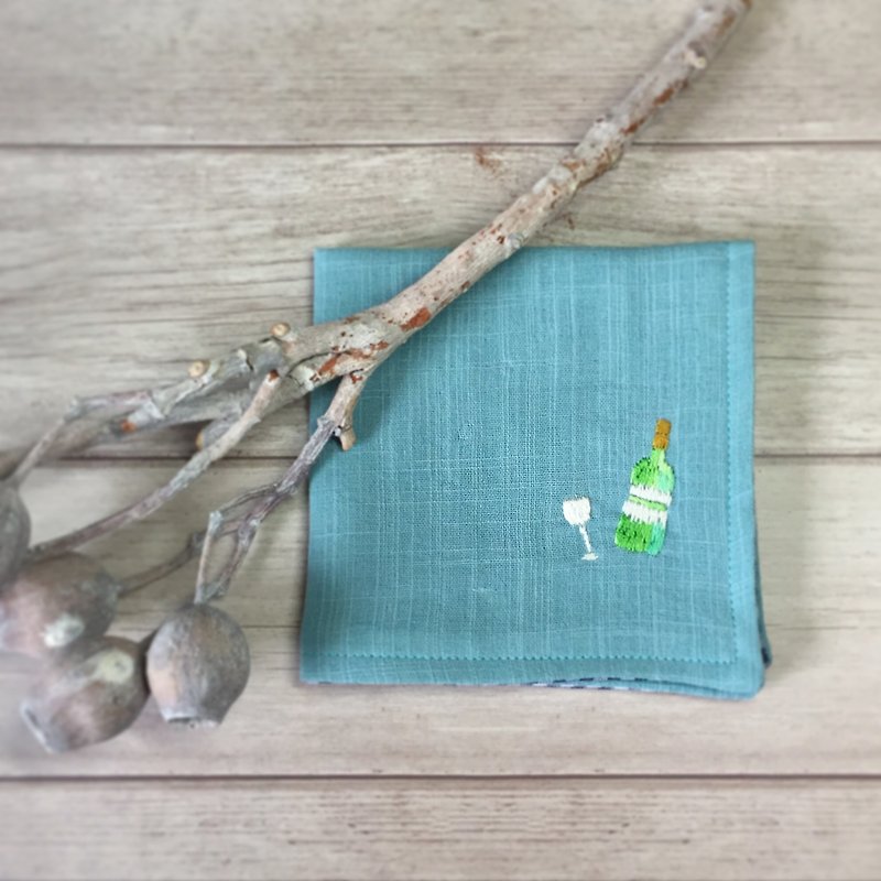 Hand embroidered gauze handkerchief white wine (order-receiving) - Handkerchiefs & Pocket Squares - Cotton & Hemp Green