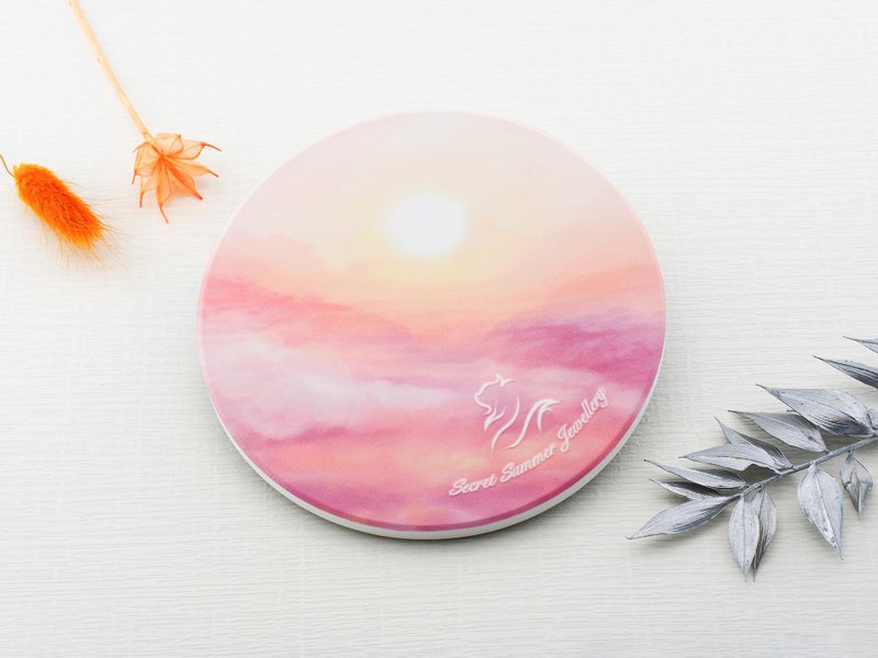 (Sunset) Hand-painted watercolor wind healing Yingge ceramic absorbent coaster - Coasters - Pottery Multicolor