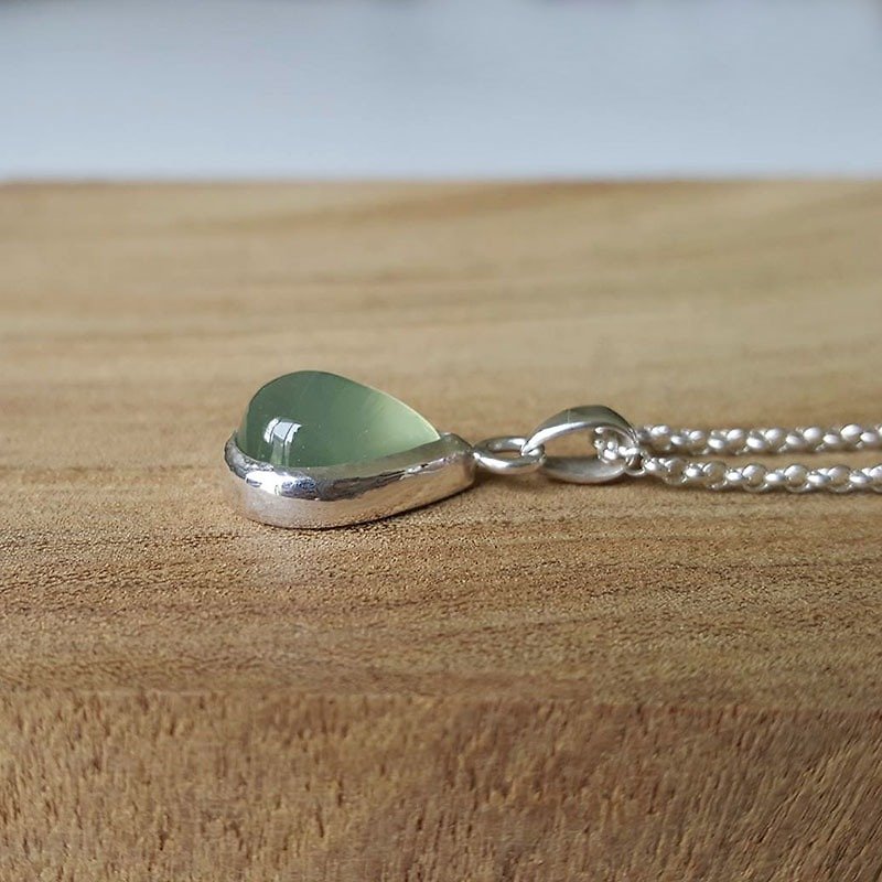 Vintage Silver Pendant - Silver Silver Pendant - Silver Necklace - Natural Stone - Necklaces - Gemstone Green