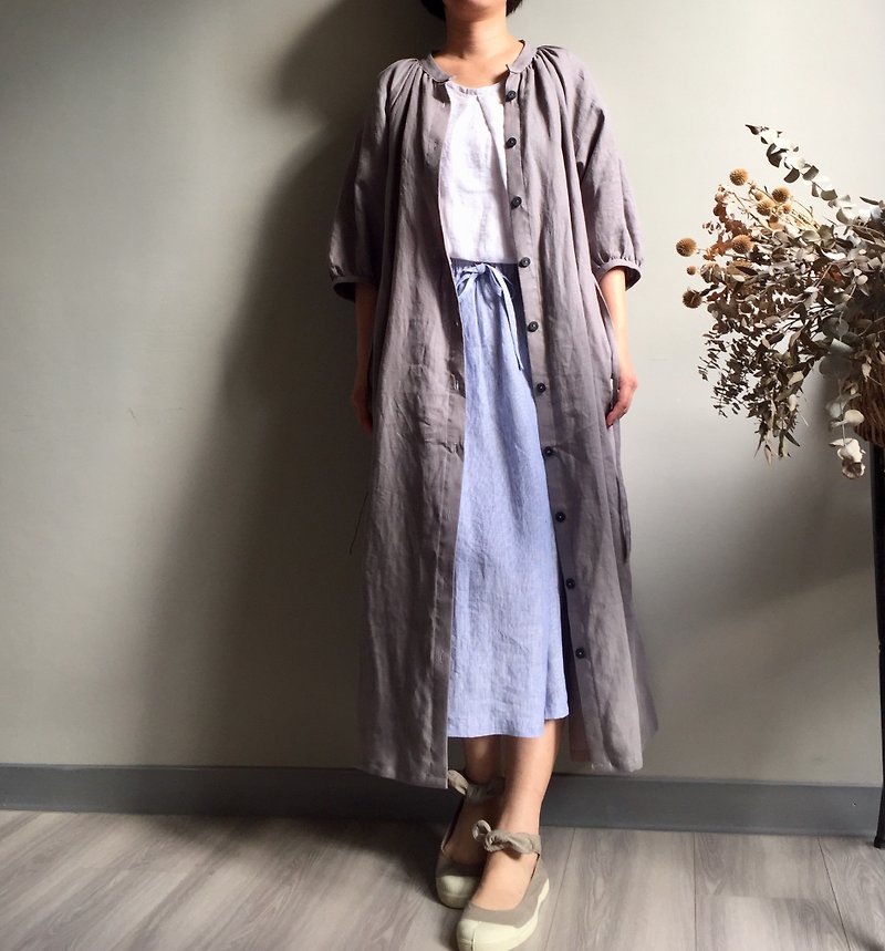 *Flying image*Free and easy gray two-wear dress coat 100% linen/with straps - One Piece Dresses - Cotton & Hemp Gray