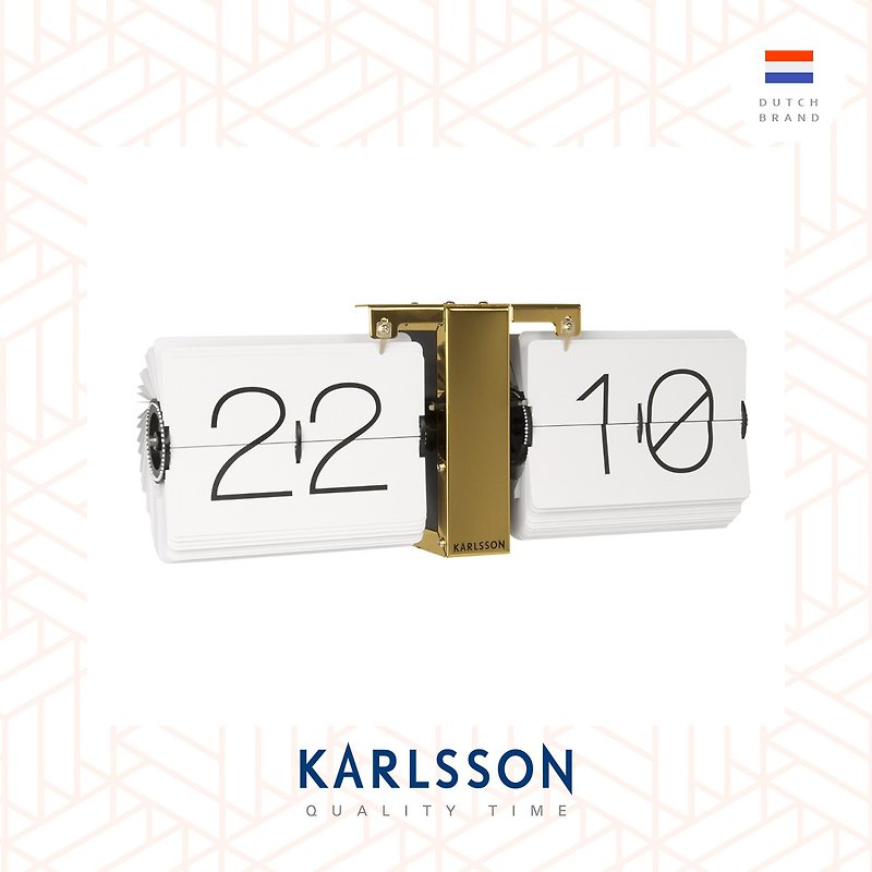 Karlsson、フリップクロック ケースなし ホワイト、真鍮製スタンド (テーブル/ハンギング) - 時計 - 金属 ゴールド