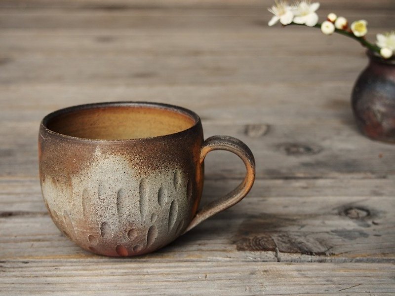 Bizen coffee cup (round) _c4-036 - แก้วมัค/แก้วกาแฟ - ดินเผา สีนำ้ตาล