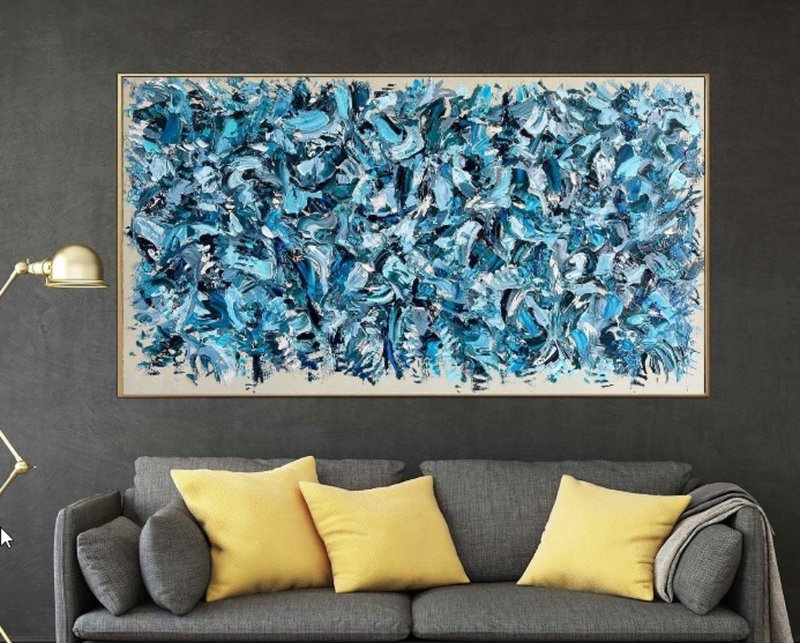 Original Abstract Blue Painting On Canvas Acrylic Impasto Painting - ตกแต่งผนัง - อะคริลิค สีน้ำเงิน