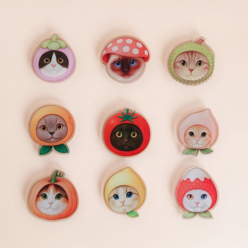 Fruit & Garden Cat Acrylic Magnet – Cute Kawaii Cat Lover Gift, Fridge Magnet - 磁鐵 - 塑膠 