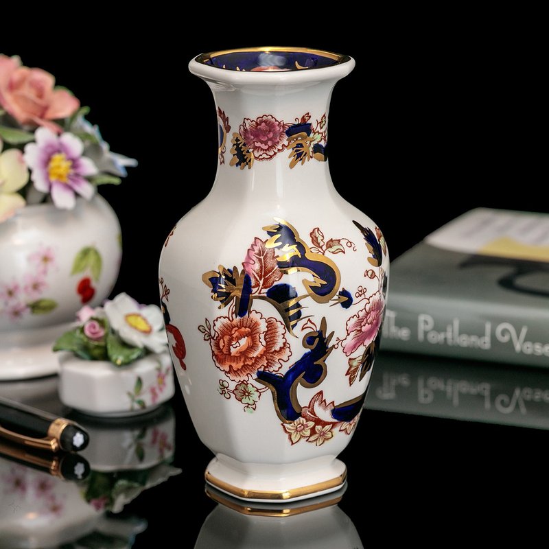 British-made Masons blooming blue Mandalay hand-painted gold ceramic vase flower arrangement 15 cm - Pottery & Ceramics - Porcelain 